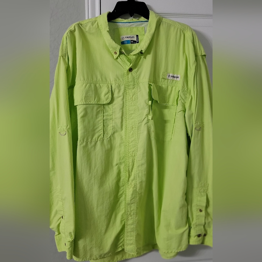 XXL Chartreuse Magellan Outdoors Men's Laguna Madre Long Sleeve Fishing Shirt